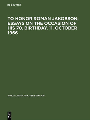 cover image of To honor Roman Jakobson